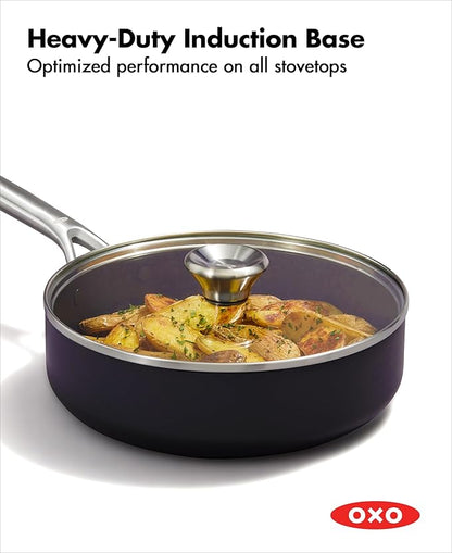 OXO Professional 3QT Saute Pan Jumbo Cooker with Lid, Hard Anodized Ceramic Nonstick Cookware PFAS-Free, Stainless Steel, Induction Suitable, Diamond Reinforced Coating Dishwasher and Oven Safe, Black
