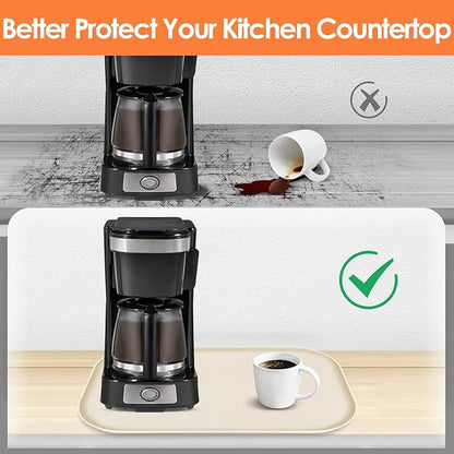 Silicone Coffee Maker Mat with Lip, 24'' x 16'' Heavy Duty Coffee Maker Mat for Countertops, Coffee Tray Fit Under Coffee Machine Appliance Automatic Machines Espresso Accessory, Beige
