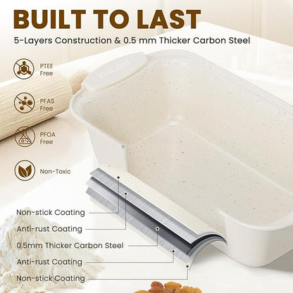 Kikcoin 22 PCS Nonstick Baking Pans Set, Stackable Bakeware Sets with Silicone Handles, 450°F Oven Safe Baking Sheet Set, Easy Release Cookie Sheets for Baking, Cream