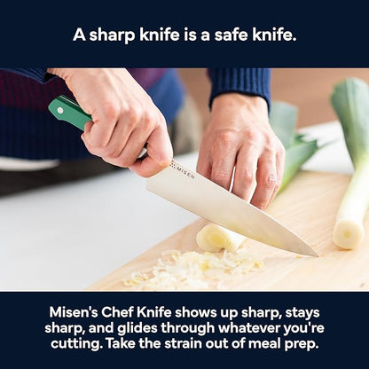 Misen 8" Chef Knife – High Carbon Japanese AUS-10 Stainless Steel – Hybrid German & Japanese Blade – Precision Kitchen Knife for Professionals & Home Cooks – Ultimate Cutting Performance - Green