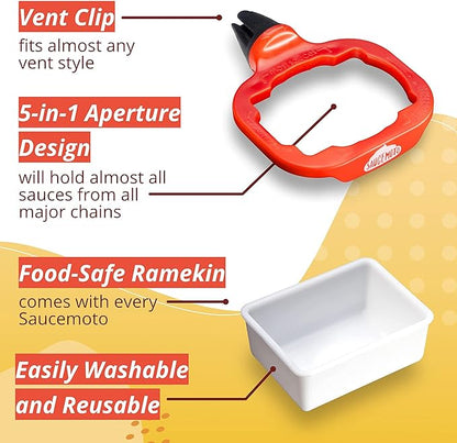 Saucemoto Dip Clip | An in-car sauce holder for ketchup and dipping sauces. As seen on Shark Tank (6 Pack Assortment, Black, Red, Gray)