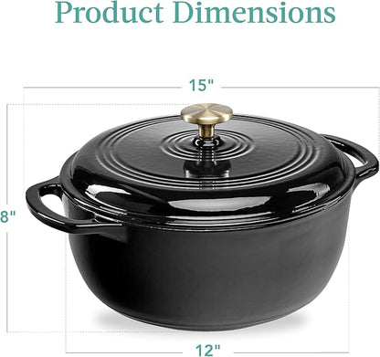 Best Choice Products 7.5 Quart Enamel Cast-Iron Round Dutch Oven, Family Style Heavy-Duty Pre-Seasoned Cookware for Home, Kitchen, Dining Room, Oven Safe w/Lid, Dual Handles - Black Licorice
