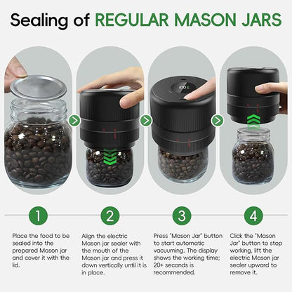 Mason Jar Vacuum Sealer Kit, Electric Sealer for Wide and Regular Mouth Mason Lids, Canning Vacuum Sealer Mason Jar, Automatic Vacuum Sealer Machine for Food Storage - 2 Packs