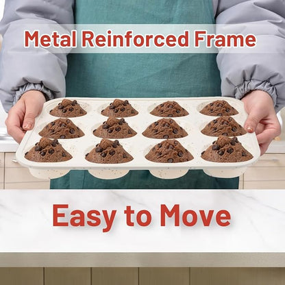 CAKETIME Silicone Muffin Pan, Metal Reinforced Frame Regular Size Cupcake Pan Easy to Move Muffin Pans Nonstick 12 Cups for Baking (2)