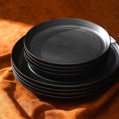 Stone Lain Elio 12-Piece Dinnerware Set Stoneware, Plates and Bowls Set, Dish Set for 4, Black