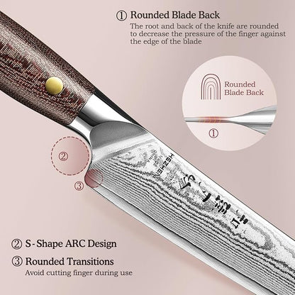 HEZHEN Carving Knife, 67 Layers Damascus Steel BBQ Slicing, 8.3 Inches, Professional Brisket Slicing Meat Knife, Ergonomic Micarta Handle, Gift Packing
