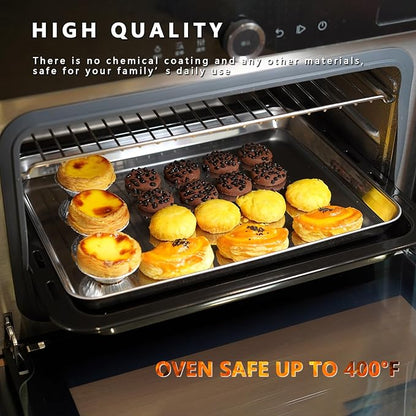3 Pack Stainless Steel Baking Sheets - Non Stick Cookie Sheets & Pans for Oven, No Coating, Warp-Resistant & Dishwasher Safe, 9/12/16 Inch