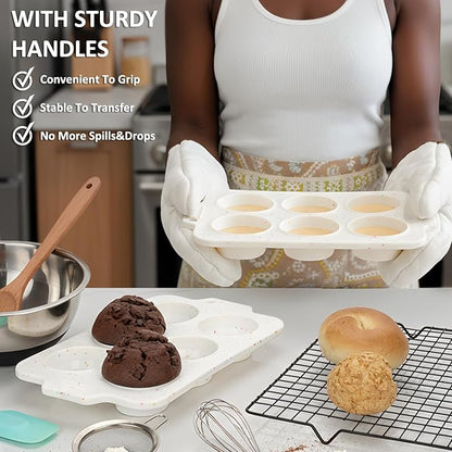 2 Pack Silicone Muffin Pan - Non Stick Collapsible Metal-Reinforced Frame Cupcake Pan with Handles 6 Cup Regular, BPA Free Silicone Muffin Tray, Cupcake Baking Pan Molds for Oven Dishwasher Safe