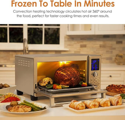 NUWAVE Bravo XL Air Fryer Convection Toaster Oven Countertop, 112-in-1 Smart Grill Combo with Original Flavors & Marks, Adjustable Heating Zones for Pizza, Roast, Bake, 50-500°F, Stainless Steel, 30QT