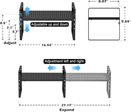 Expandable Counter Shelf, Adjustable Height Spice Rack Metal Mesh Board Shelf Organization for Kitchen Pantry Bathroom Office -Black