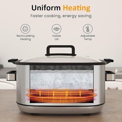 Sunvivi 12-in-1 Multi Slow Cooker Roaster Oven, 6.5QT Sliver Digital Programmable Slow Cooker with Rack, Large Removable Nonstick Crock, Glass Lid, Multicooker with Timer Temp Control, Delay Start
