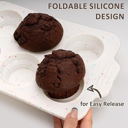 2 Pack Silicone Muffin Pan - Non Stick Collapsible Metal-Reinforced Frame Cupcake Pan with Handles 6 Cup Regular, BPA Free Silicone Muffin Tray, Cupcake Baking Pan Molds for Oven Dishwasher Safe