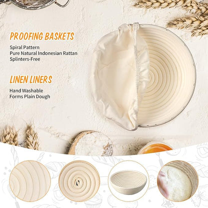 Proofing Basket - 9 inch Banneton Bread Proofing Baskets Set of 2 Banneton Basket Sourdough Proofing Bowls with Liners for Professional & Home Artisan Sourdough Bread Baking Supplies