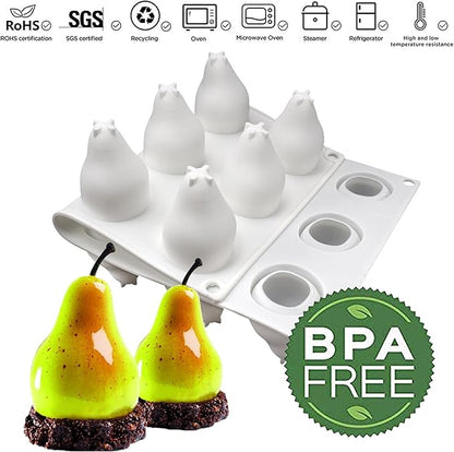 OCPO KITCHEN 3D Pear Shape Silicone Molds for Baking Mousse Cake, 3D Silicone Baking Mold for Candy Pastry Chocolate Truffle Cupcake Jelly Cookie Pudding Cake Decoration Mold, Pear Shape (15-Cavity)