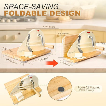 Anatole Foldable Manual Bread Slicer for Homemade Sourdough Bread with Engraved Scale Line Bread Guide Hand Crank Bread Cutter with Adjustable Thickness Stainless Steel Blade 6 Suction Cups