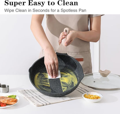 Kordisen Nonstick Frying Pan Set with Lids, 3 Piece Skillet Set, Healthy Induction Cooking Pan, Stay-Cool Handle, Compatible with All Stovetops, PFOA Free (8, 9.5, 11 Inch)