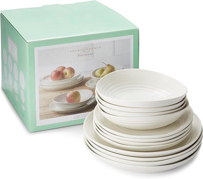 Portmeirion Sophie Conran 12 Piece Coupe Dinnerware Set - Dinner Plates, Side Plates & Bowls, Porcelain Kitchen Tableware for Everyday Dining & Entertaining - Durable & Dishwasher Safe