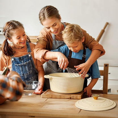 Overmont Enameled Cast Iron Dutch Oven - 5.5QT Pot with Lid Cookbook & Cotton Potholders - Heavy-Duty Cookware for Braising, Stews, Roasting, Bread Baking Cream White
