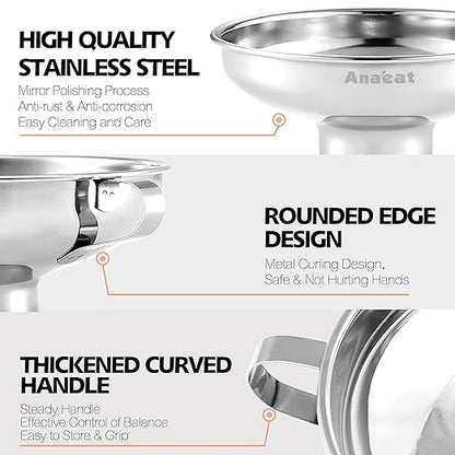 Anaeat Stainless Steel Canning Funnel with Handle for Wide and Regular Jars & Canning Jars, Wide-Mouth Funnels Excellent for Transferring Liquid and Dry Ingredients, Large Solids, Oil, Beans & Jams