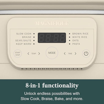 4 Quart Programmable Slow Cooker with Flexible Easy Programming, 8-in-1 Claypot Multi Cooker, Removable Crock, Nonstick, Oven Safe Pot to 450°F, Oatmeal