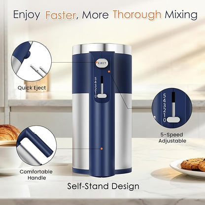 Powerful 600W Hand Mixer, 5-Speed Electric Hand Held Mixer for Baking, Lightweight Stainless Steel Hand Beaters *2 & Dough Hooks*2 with Eject Button, Kitchen Mixer for Cream, Cookies, Dough-Blue