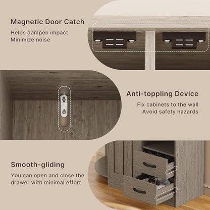 Gizoon 60.4" Pantry Cabinet with Coffee Bar, Tall Kitchen Pantry Storage Cabinet with Microwave Stand and 2 Drawers, Farmhouse Hutch with 4 Open Tiers for Dining Room and Kitchen Organization, Grey