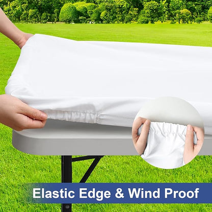 homing Square Table Cloth Cover, Waterproof Polyester Elastic Fitted Tablecloth, Washable Table Protector for Picnic, Camping, Outdoor (White, 34" x 34")