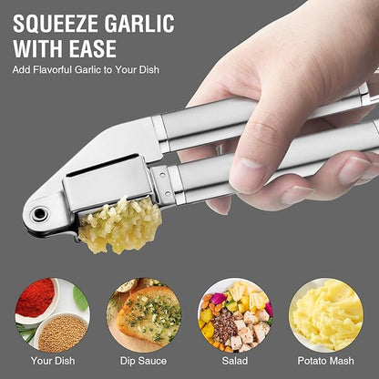 Stainless Steel Garlic Press Disassembly Garlic Mincer, Crusher & Peeler Kitchen Tool Professional Easy-Squeeze Rust Proof Easy Clean Garlic Press (Mirror Polishing Head)