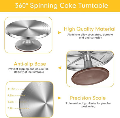 Nuogo 154 Pcs Christmas Aluminum Cake Decorating Tools Kit with 12 Inch Aluminum Cake Turntable, Cakes Decorting Gun with 6 Head, 34 Pcs Cakes Decorting Set, 11 Cream Spatula Set, 100 Cream Piping Bag