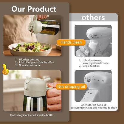 Olive Oil Dispenser and Oil Sprayer – 16oz/470ml Glass Light-Proof Oil Pourer for Kitchen, Air Fryer, Cooking, Salad, and BBQ