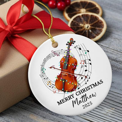 Personalized Text Year Name Cello Player Ceramic Ornament, Customized Keepsake Xmas Ornament Gift for Women Men Cellist Daughter Son Husband Wife, Unique Cello Musical Instrument Ceramic Ornaments