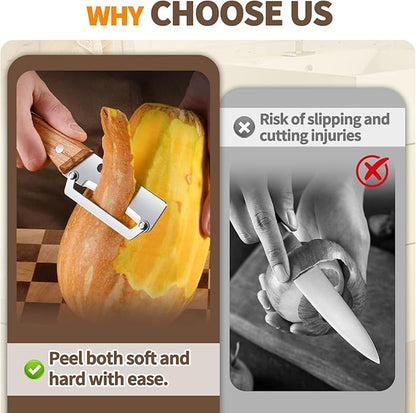 Multi-Functional Vegetable Peeler for Kitchen with Wooden Handle and Bottle Opene, Non-Slip Ergonomic Handles, Stainless Steel Blade Kitchen Tool for Vegetables or Fruits that Need to Be Peeled