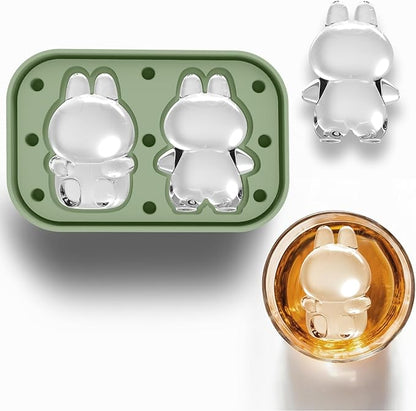 3D Rabbit Shapes Ice Cube Mold Silicone Large Ice Cube Molds 2.5 inch Animal Ice Cube Tray for Cocktails, Bourbon,Brandy, Whiskey Gifts for Men (Green)
