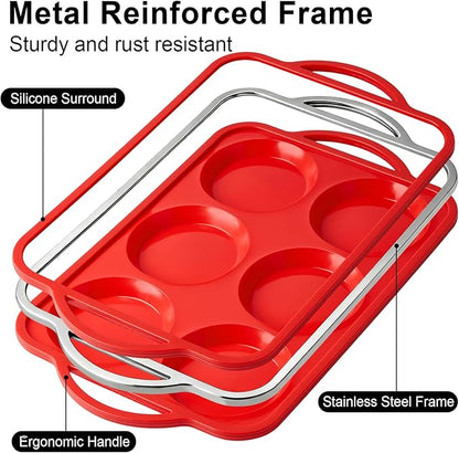 2 Pack 4 Inch Silicone Egg Molds for Breakfast Sandwiches with Metal Frames, Jumbo Size Muffin Top Pans, Silicone Egg Bite Baking Trays, BPA Free & Non-Stick