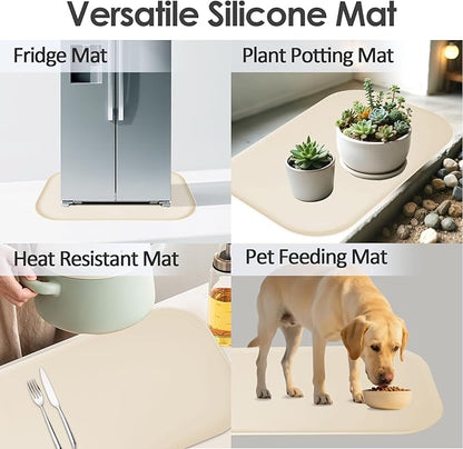 Silicone Coffee Maker Mat with Lip, 24'' x 16'' Heavy Duty Coffee Maker Mat for Countertops, Coffee Tray Fit Under Coffee Machine Appliance Automatic Machines Espresso Accessory, Beige