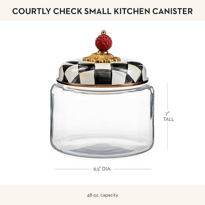 MACKENZIE-CHILDS Courtly Check Kitchen Canister, Decorative Black-and-White Glass Storage Jar with Lid, Small