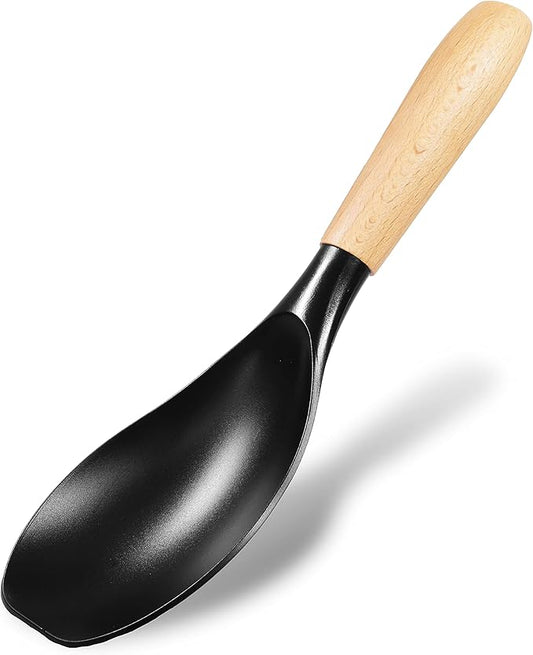 Seki Japan Stylish Kitchen Tool, Flexible Non Stick Heat Resistant Nylon Cooking Spoon, Wooden Handle Basting Spoon for Soup, Salad, Stirring, Mixing