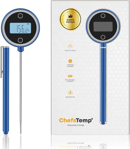 Pocket Pro 1-Second Instant Read Meat Thermometer, Rechargeable Digital Thermometer for Grilling, Food, BBQ, Kitchen Cooking, Oil Deep Frying & Candy (Nobility Blue)