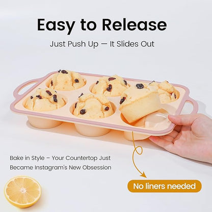 Silicone Jumbo Muffin Pan with Metal Frame, Non Stick Food Grade Silicone Large Muffin Pan, with Handles 6 Cup,BPA-Free and Dishwasher Safe, Jumbo Cupcake Pans - 2 Piece Yellow