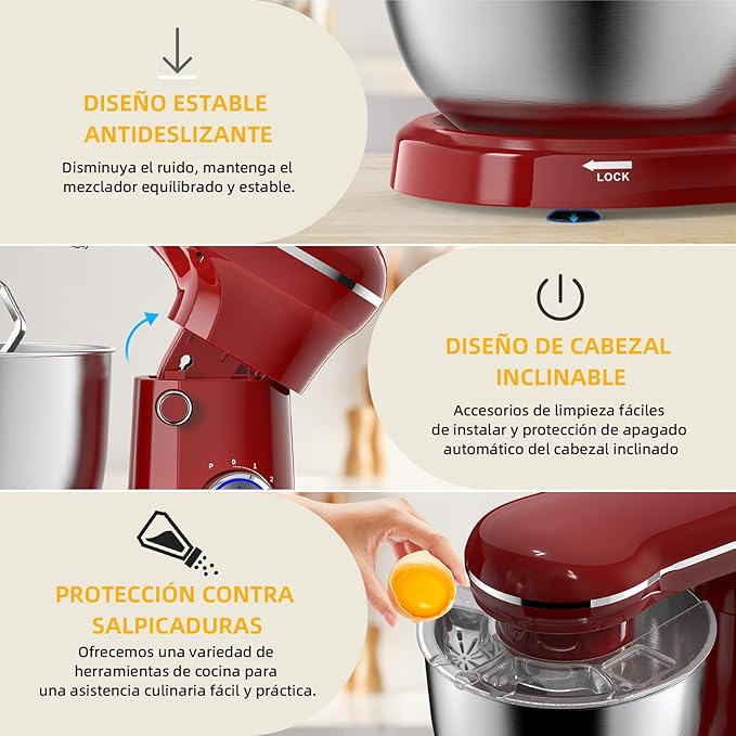Electric Stand Mixer,10 Speeds Tilt-Head Food Mixer, 3-IN-1 Kitchen Mixer for Daily Cooks with Dishwasher-Safe 6 QT Bowl,Dough Hook, Beater, Whisk (Empire Red)