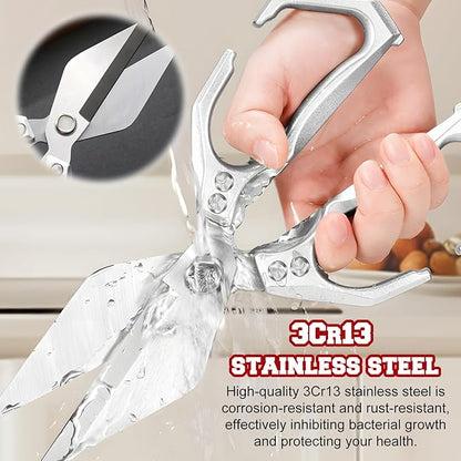 Multifunctional Heavy-Duty Kitchen Shears, Heavy Duty Kitchen Scissors for Food with Ergonomic Handle,Stainless Steel Culinary Shears for Chicken Meat Seafood Bone Cutting,Cooking Accessories(Sliver)