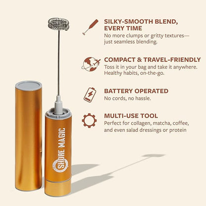 Shore Magic Premium Stainless Steel Handheld Milk Frother – Battery Operated Mini Blender/Whisk – Creates Rich, Creamy Froth for Lattes, Cappuccinos & Cold Drinks