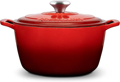 Signature Enameled Cast Iron Dutch Oven, Non-Stick Serving Pot with Tight Fitting Lid for Perfect Roasting, Baking, Sauteing, and Bread Making | 13.5Q (12.7L) - Red