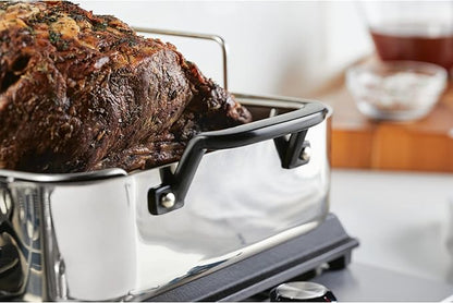 KitchenAid 5-Ply Clad Stainless Steel Roasting Pan/Roaster with Removable Rack, 15 Inch x 11.5 Inch - Polished Stainless Steel