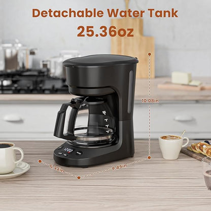 WAA 5 Cup Drip Coffee Maker, Portable Coffee Machine with Programmable Timer, Coffee Pots with Reusable Filter, Auto Shut-Off and Keep Warm Plate, Delay Brew, 25oz Water Tank, Black