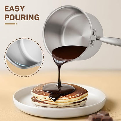 2 Qt Stainless Steel Saucepan with Glass Strainer Lid, 2 Quart Pot Stainless Steel Sauce Pan with Pour Spout, Mirror Polishing, Compatible with All Cooktops Dishwasher Safe Oven Safe