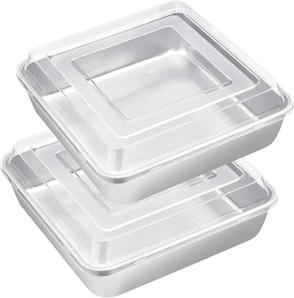 E-far 8 x 8-Inch Baking Pan with lid, Square Cake Brownie Baking Pans Stainless Steel Bakeware Set of 2, Non-toxic & Healthy, Easy Clean & Dishwasher Safe - 4 Pieces(2 Pans + 2 Lids)