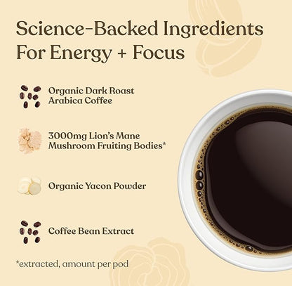 High Caffeine Mushroom Coffee K-Cups by Four Sigmatic | Organic Dark Roast Coffee with Lion’s Mane & Chaga | Focus & Immune Support | Vegan & Keto | Sustainable Pods | 24 Count