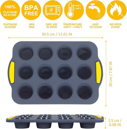 2Pack Silicone Muffin Pan 24 Cups for Baking - Nonstick Cupcake Pan Muffin Tray, Dishwasher Safe Muffin Liners for Homemade or Professional Baking