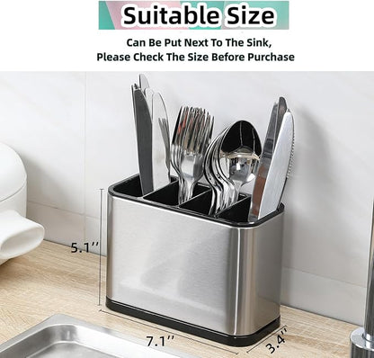 Silverware Organizer,Kitchen Utensil Holder For Counter,Stainless Steel Caddy,4 Compartments Organizer,Capacity Flatware Spoon Fork Tool Cutlery Holder（Silvery）